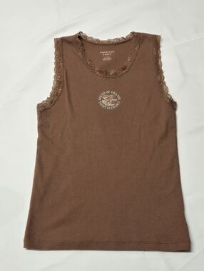 American Eagle Tank Top Brown Graphic Lace Womens Small Ribbed